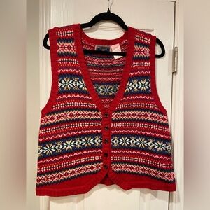 Erika Red and Blue Patterned V-Neck Sweater Vest